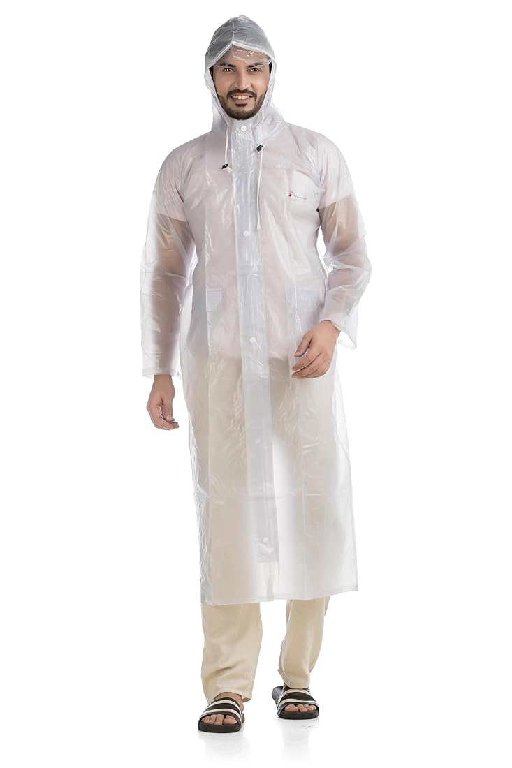 Men & Women Reusable Waterproof Hooded Raincoat – Lightweight EVA Long Jacket with Buttons & Poncho Design (Unisex Outdoor Rainwear)