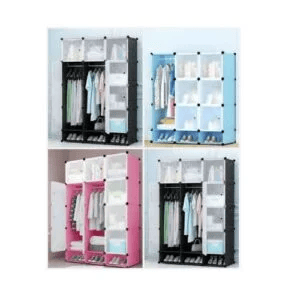 Heavy Duty 3-Column Plastic Wardrobe – Portable Closet Organizer with Metal Reinforcement (Black, Pink, Purple, Blue, 110×165×37cm)