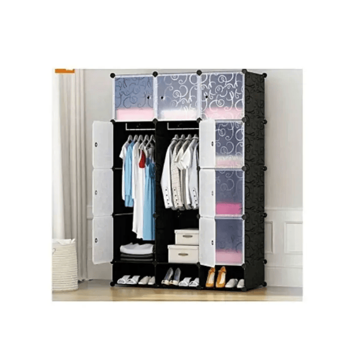 Heavy Duty 3-Column Plastic Wardrobe – Portable Closet Organizer with Metal Reinforcement (Black, Pink, Purple, Blue, 110×165×37cm)