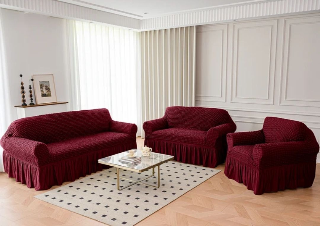 Bubbles Loose Sofa Seat Covers for 7-Seater Set (3+2+1+1) – Stretchable, Washable, Anti-Slip Elastic Fabric Couch Protector – 5 Colors Available