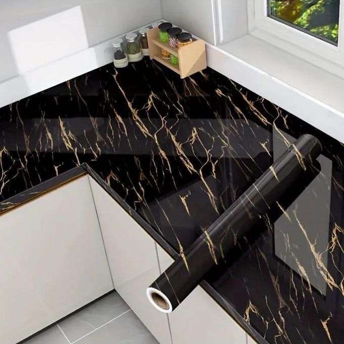 Marble Contact Paper / Wallpaper – White & Black Self-Adhesive Vinyl Roll (2m × 60cm) for Furniture, Kitchen & Walls