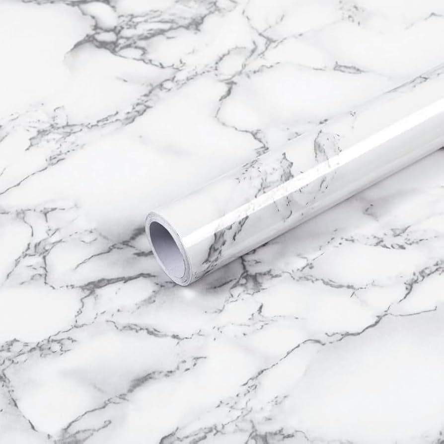 Marble Contact Paper / Wallpaper – White & Black Self-Adhesive Vinyl Roll (2m × 60cm) for Furniture, Kitchen & Walls