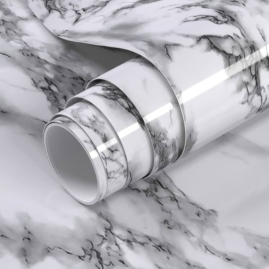 Marble Contact Paper / Wallpaper – White & Black Self-Adhesive Vinyl Roll (2m × 60cm) for Furniture, Kitchen & Walls