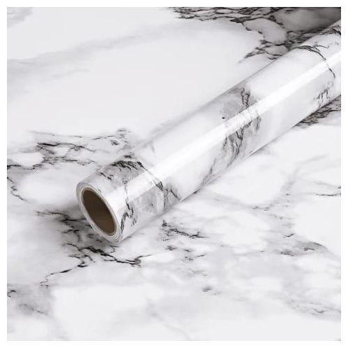 Marble Contact Paper / Wallpaper – White & Black Self-Adhesive Vinyl Roll (2m × 60cm) for Furniture, Kitchen & Walls