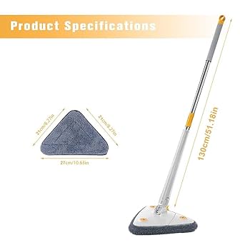 Long Handle Triangular Twist Mop –  Rotating Floor Cleaner with Microfiber Pads, Easy Wring, Wet & Dry Cleaning, Home & Office Use