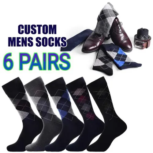 6 Pairs Men’s Plain Office Cotton Socks – Long Dress & Casual Socks, Assorted Colors | Comfortable Breathable Everyday Wear