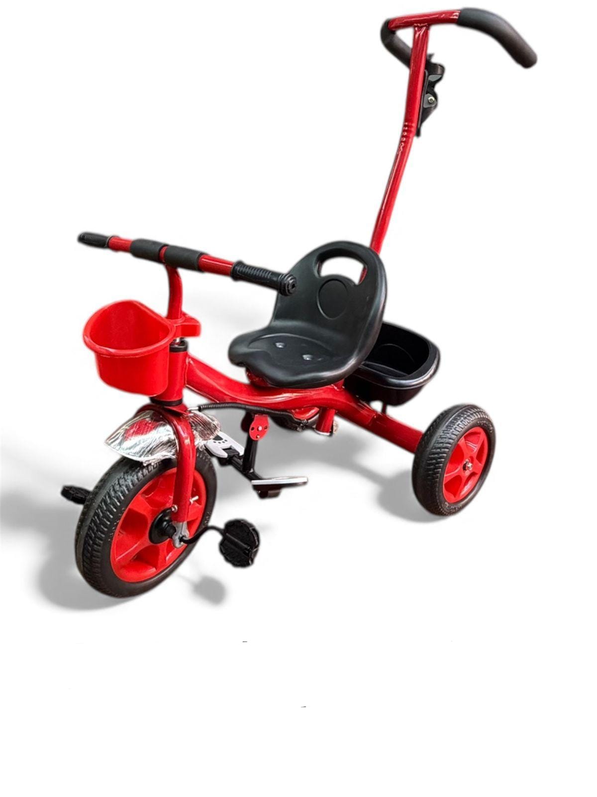 Push Handle Tricycle with Basket and Safety Harness for Kids - Toddler Bike
