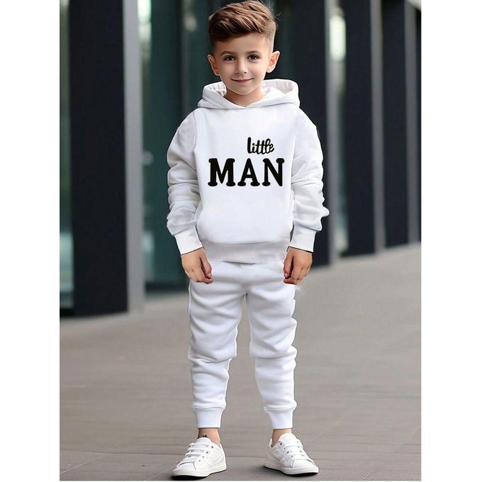 Little Man Kids’ Hoodie & Jogger Set / 2pcs/Set Boys Fashionable Letter Print Hooded Sweatshirt And Sporty Pants Outfit.