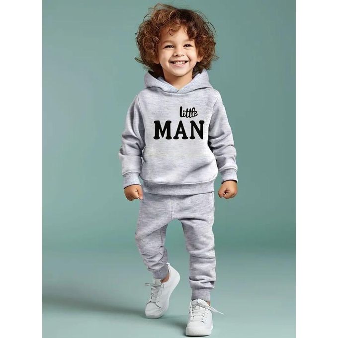Little Man Kids’ Hoodie & Jogger Set / 2pcs/Set Boys Fashionable Letter Print Hooded Sweatshirt And Sporty Pants Outfit.