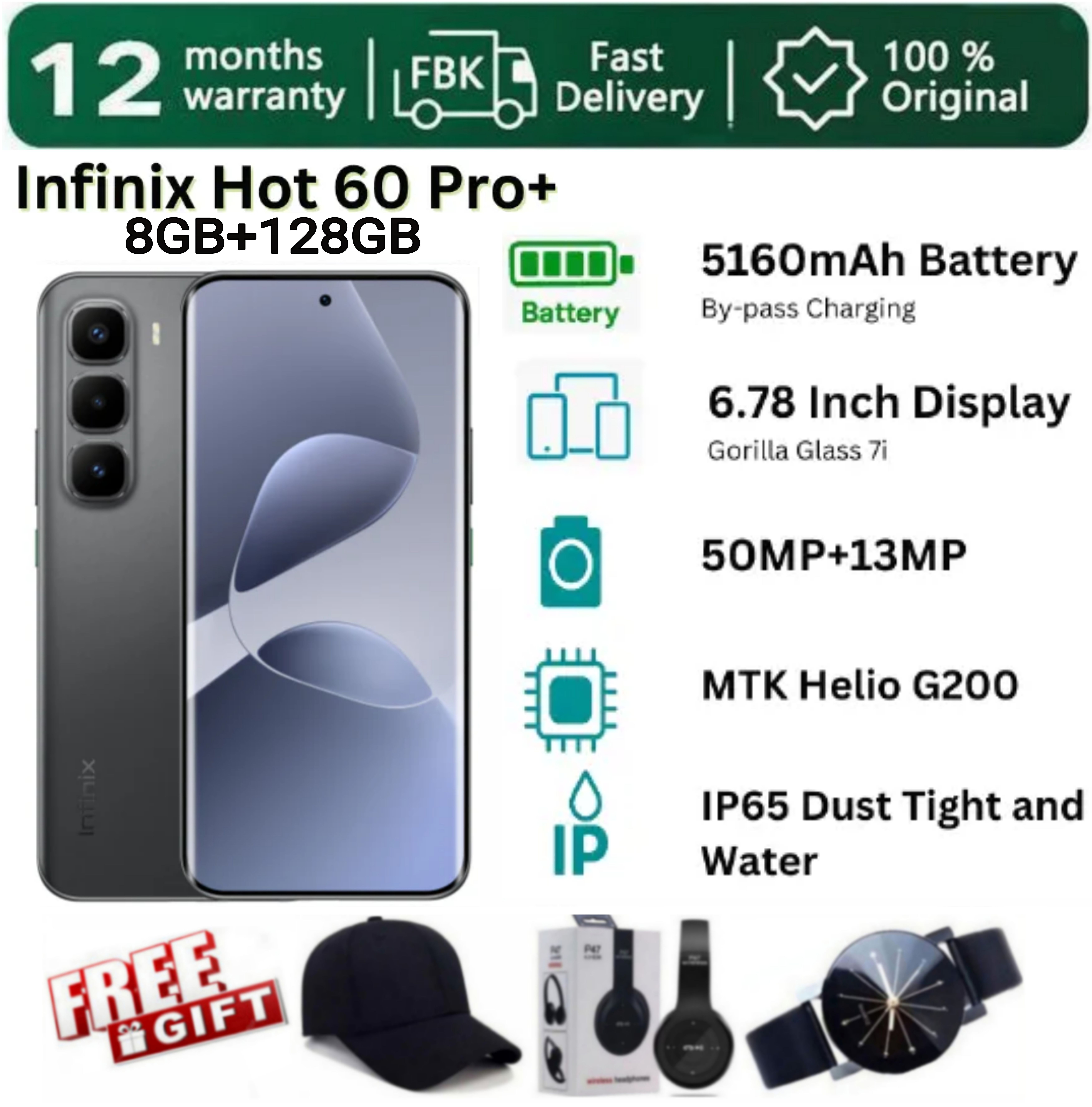 SUPER DEALS!!! [25-Month Warranty] INFINIX Hot 60 PRO Plus 128GB+16(8+8)GB 6.78" 144Hz Curved Screen Dual SIM 4G Slim Phone 45W 5160mAh Battery 50MP Camera Helio G200 Smart AI Phones + FREE GIFTS