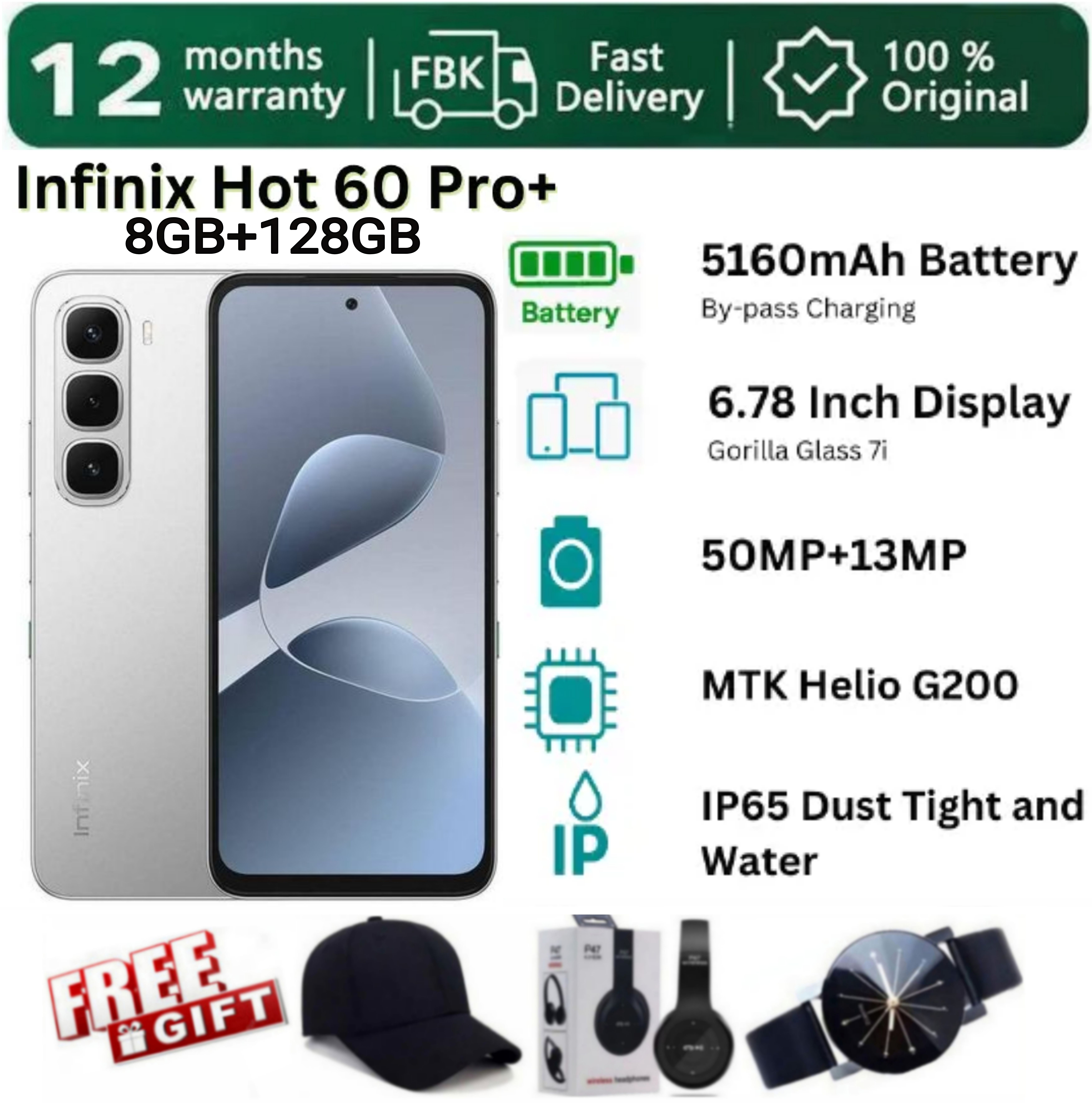 SUPER DEALS!!! [25-Month Warranty] INFINIX Hot 60 PRO Plus 128GB+16(8+8)GB 6.78" 144Hz Curved Screen Dual SIM 4G Slim Phone 45W 5160mAh Battery 50MP Camera Helio G200 Smart AI Phones + FREE GIFTS