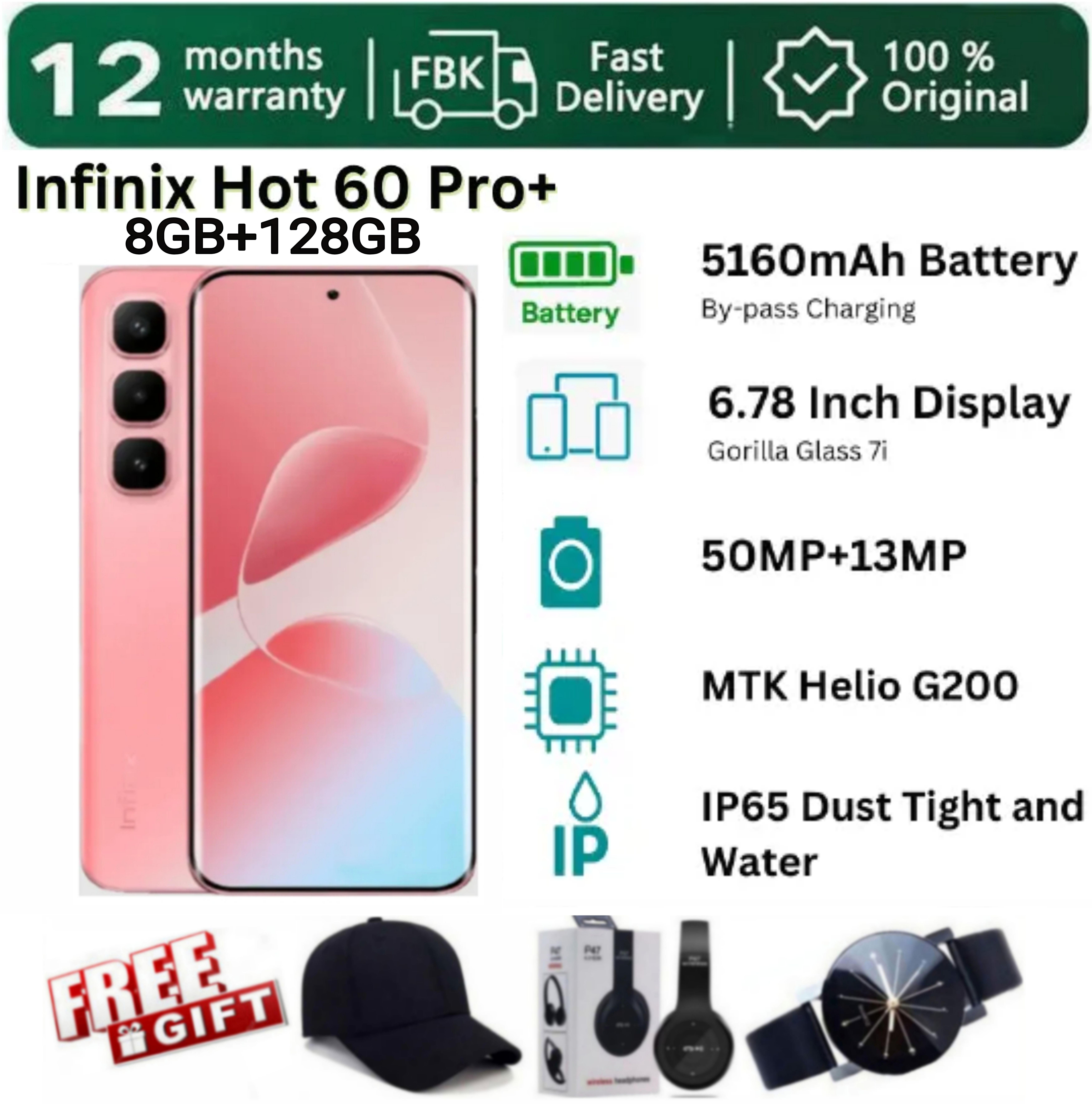 SUPER DEALS!!! [25-Month Warranty] INFINIX Hot 60 PRO Plus 128GB+16(8+8)GB 6.78" 144Hz Curved Screen Dual SIM 4G Slim Phone 45W 5160mAh Battery 50MP Camera Helio G200 Smart AI Phones + FREE GIFTS