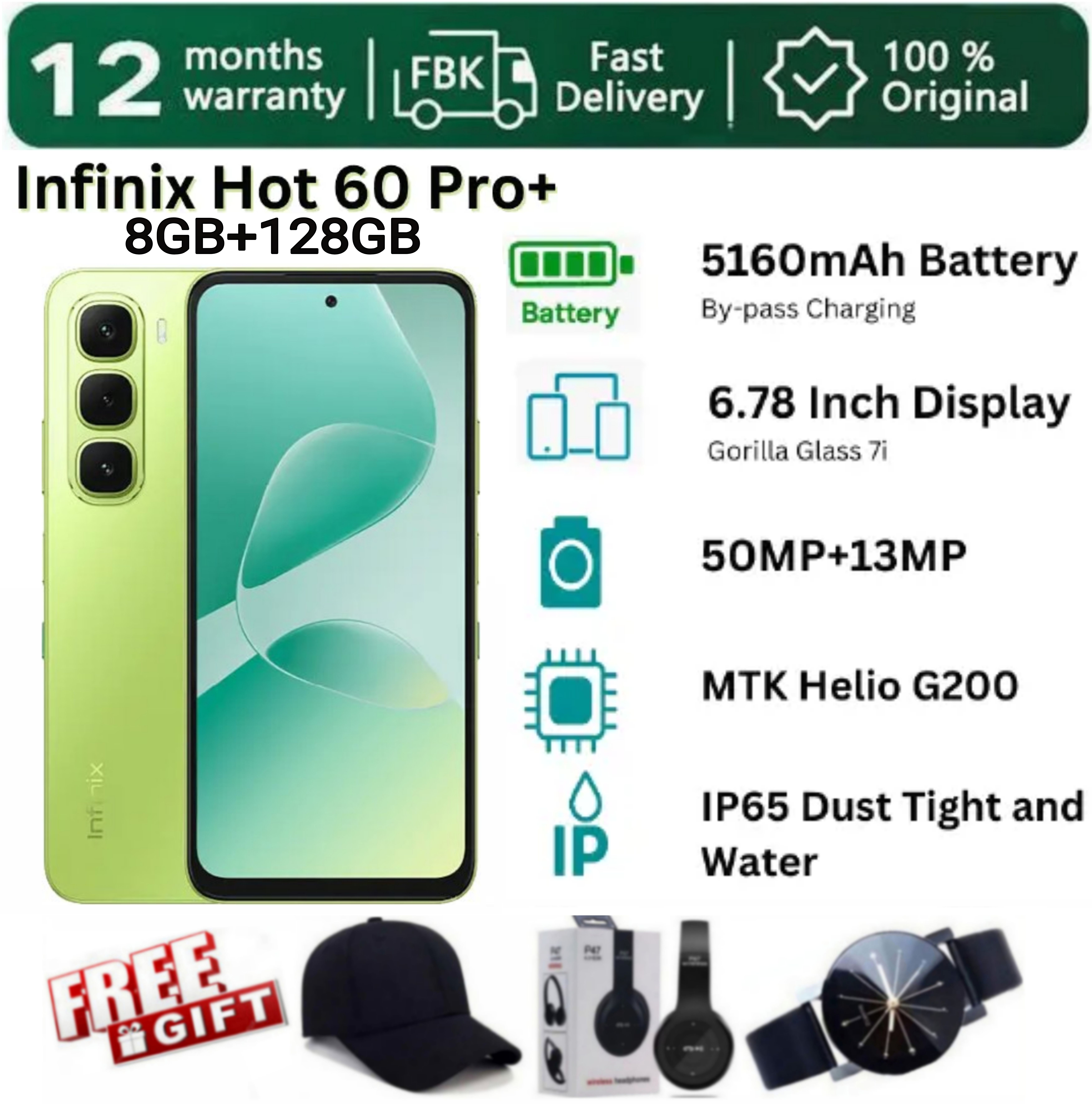SUPER DEALS!!! [25-Month Warranty] INFINIX Hot 60 PRO Plus 128GB+16(8+8)GB 6.78" 144Hz Curved Screen Dual SIM 4G Slim Phone 45W 5160mAh Battery 50MP Camera Helio G200 Smart AI Phones + FREE GIFTS