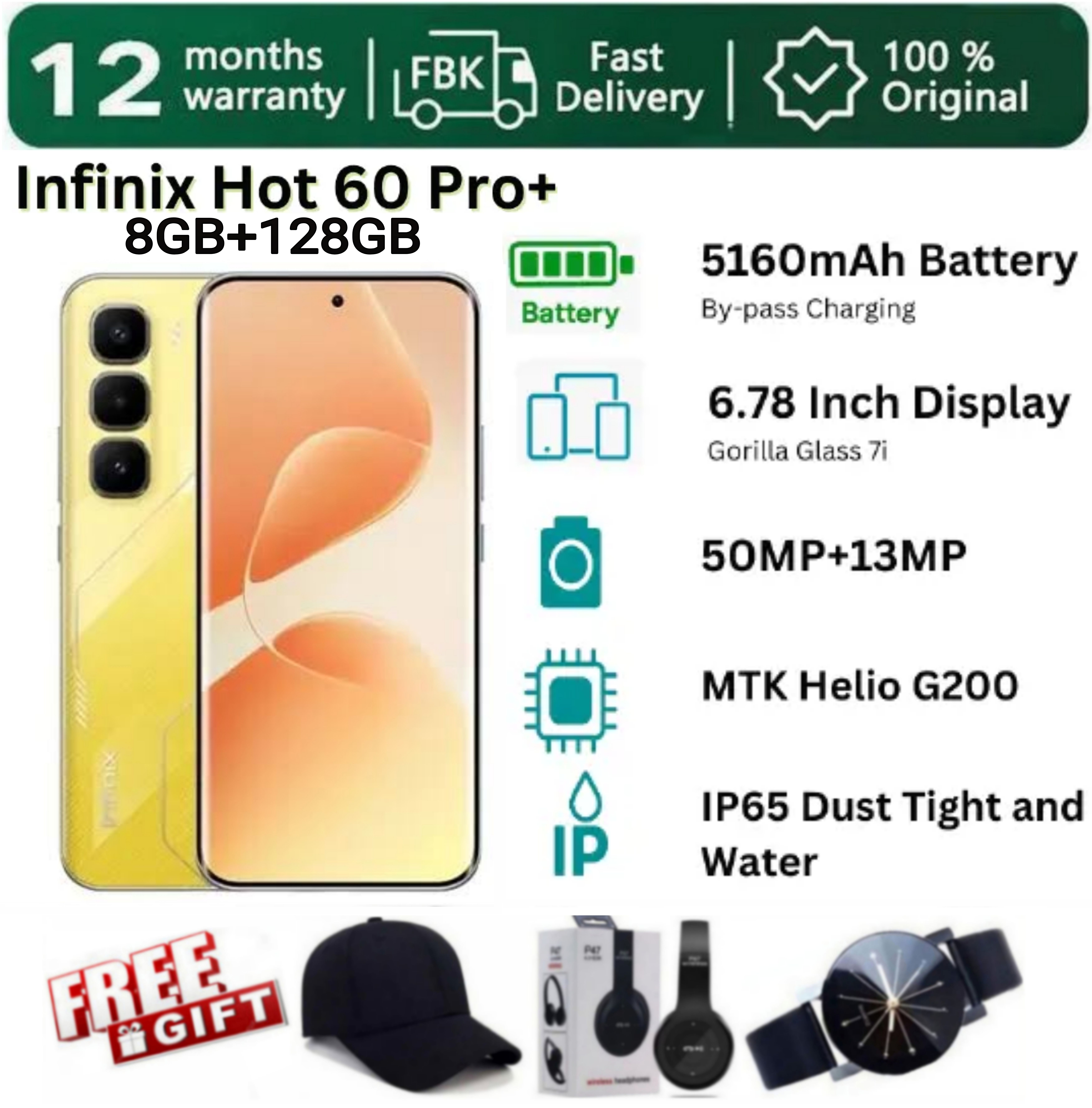 SUPER DEALS!!! [25-Month Warranty] INFINIX Hot 60 PRO Plus 128GB+16(8+8)GB 6.78" 144Hz Curved Screen Dual SIM 4G Slim Phone 45W 5160mAh Battery 50MP Camera Helio G200 Smart AI Phones + FREE GIFTS
