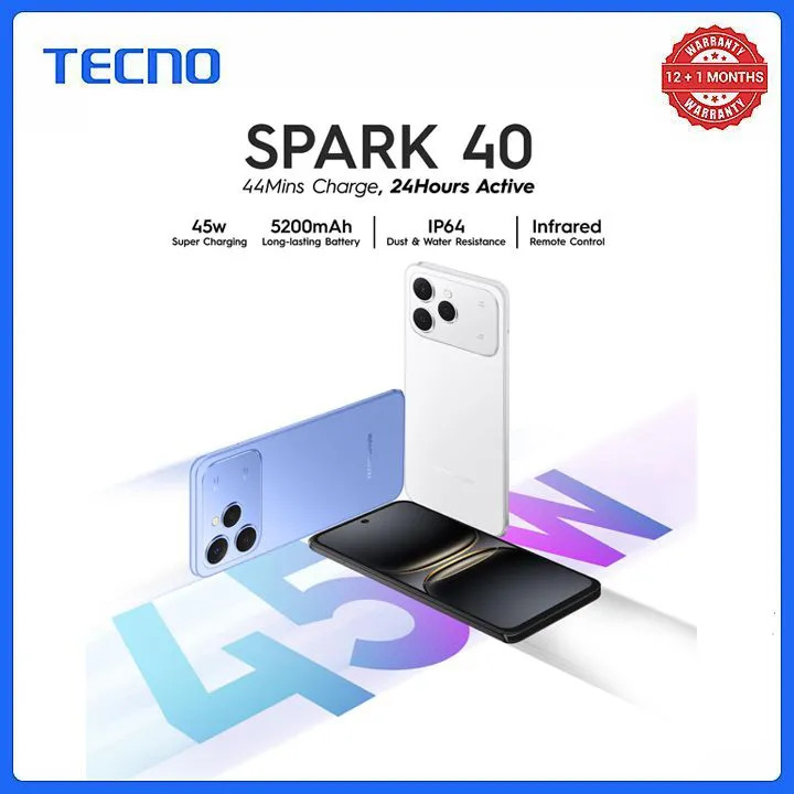 [SUPER DEALS!!!] TECNO SPARK 40 256GB ROM Storage + 16(8+8) GB RAM 6.67" 120Hz Phone Dynamic Port 50MP Dual Speaker 5200mAh 45W Type-C Dual SIM Side Fingerprint IP64 Smart Phones + FREE GIFTS INCLUDED