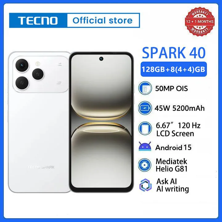 [SUPER DEALS!!!] TECNO SPARK 40 256GB ROM Storage + 16(8+8) GB RAM 6.67" 120Hz Phone Dynamic Port 50MP Dual Speaker 5200mAh 45W Type-C Dual SIM Side Fingerprint IP64 Smart Phones + FREE GIFTS INCLUDED
