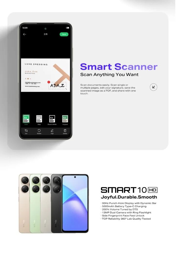 Brand New Infinix Smart 10 HD 4(2+2)GB RAM + 64GB 6.6" 90Hz Display Slim 4G Phone Dual SIM 5000mAh Battery 10W Charging 13MP Camera Fingerprint Lock Android 14 Smart AI Phones Smart 10HD Mobile