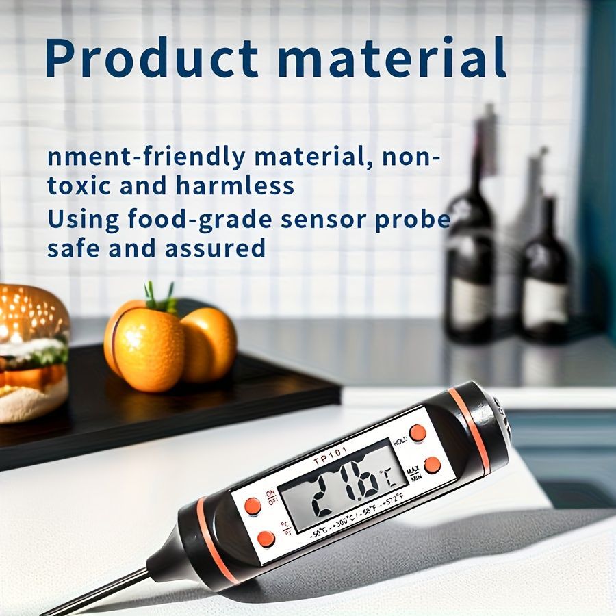 1pc Digital Food Thermometer with Stainless Steel Probe - Dual Display for Accurate Cooking Temperature, Ideal for BBQ, Baking, Grilling - Easy-to-Read Large Screen, Includes AA Battery, Food Thermome