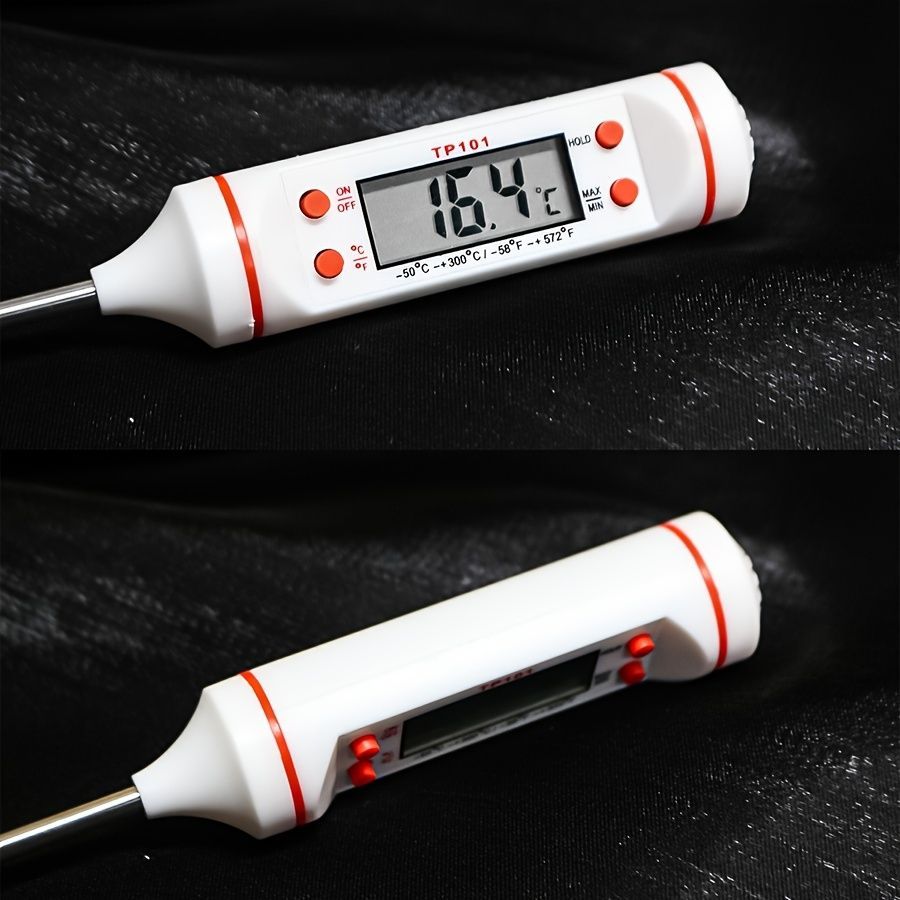 1pc Digital Food Thermometer with Stainless Steel Probe - Dual Display for Accurate Cooking Temperature, Ideal for BBQ, Baking, Grilling - Easy-to-Read Large Screen, Includes AA Battery, Food Thermome
