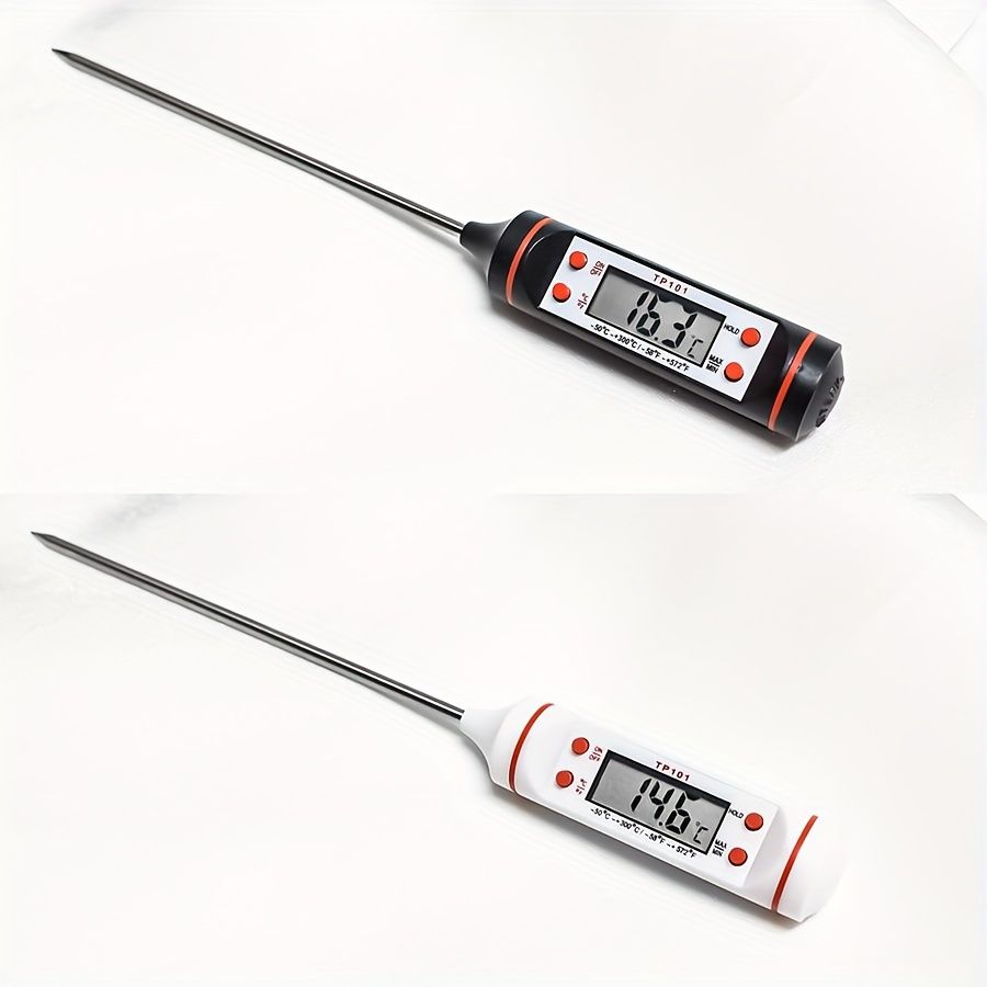1pc Digital Food Thermometer with Stainless Steel Probe - Dual Display for Accurate Cooking Temperature, Ideal for BBQ, Baking, Grilling - Easy-to-Read Large Screen, Includes AA Battery, Food Thermome