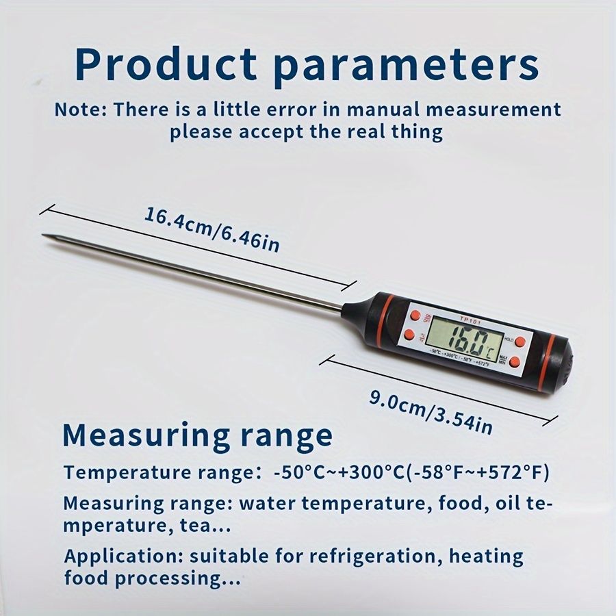 1pc Digital Food Thermometer with Stainless Steel Probe - Dual Display for Accurate Cooking Temperature, Ideal for BBQ, Baking, Grilling - Easy-to-Read Large Screen, Includes AA Battery, Food Thermome