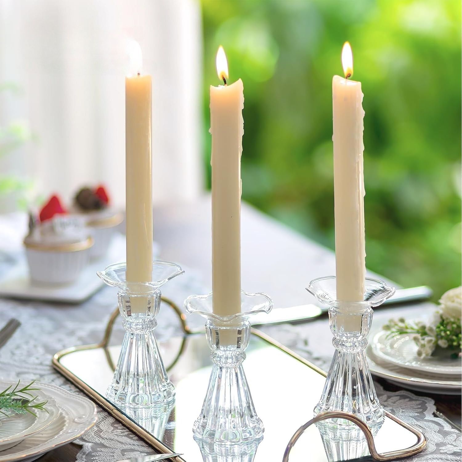 6 Pack Glass Candle Holders Set with Wax Catcher, Drip Guards& Anti-Tip Base- for Table Centerpieces, Weddings, Christmas, Home Decor and Festive Events, Candle Holder Decor, Pumpkin Jar For Candles