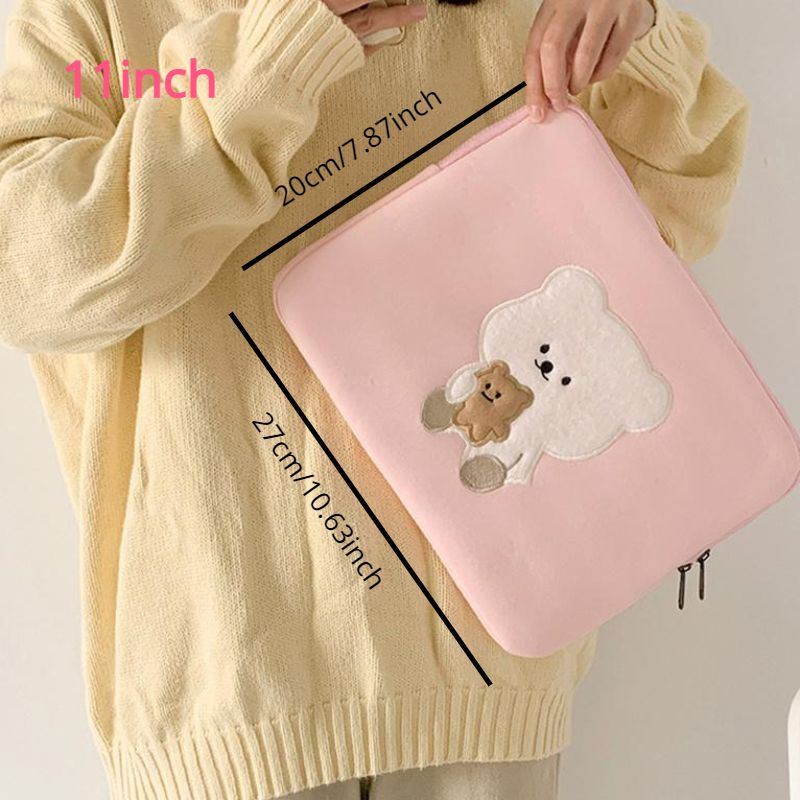 1pc Cute Cartoon Bear & Cherry Tablet Sleeve - Soft, Lightweight Protective Case for 27.94cm/33.02cm Tablets in White/Pink - Durable, Dustproof Cover with Zipper Closure, Adorable Design fo