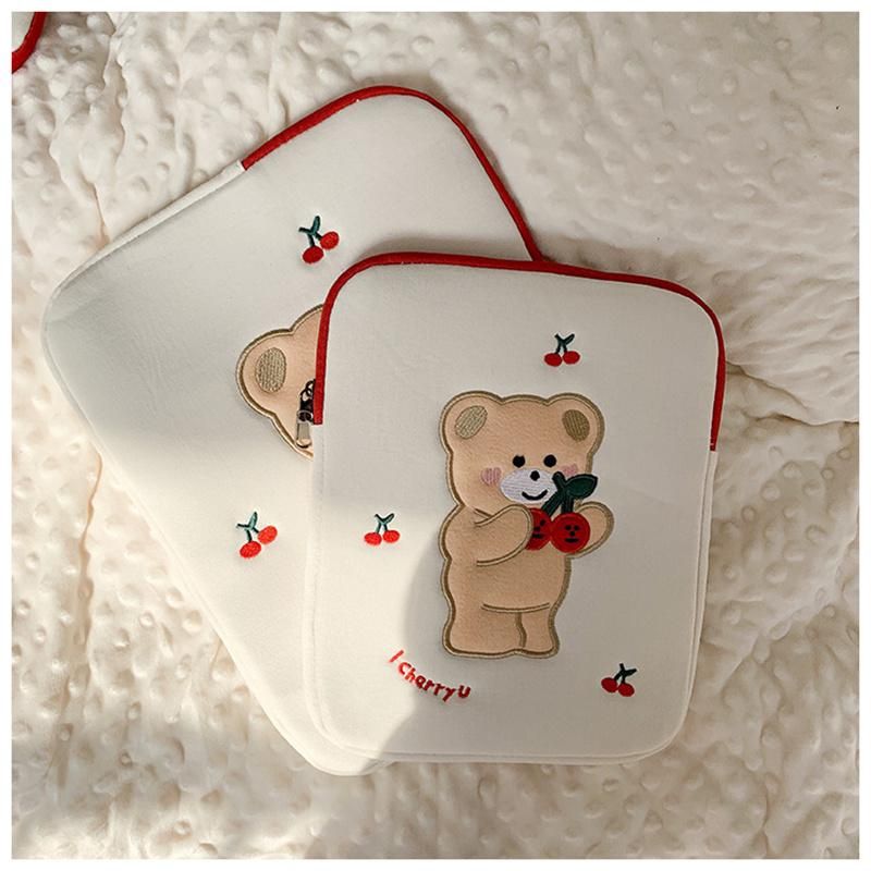 1pc Cute Cartoon Bear & Cherry Tablet Sleeve - Soft, Lightweight Protective Case for 27.94cm/33.02cm Tablets in White/Pink - Durable, Dustproof Cover with Zipper Closure, Adorable Design fo