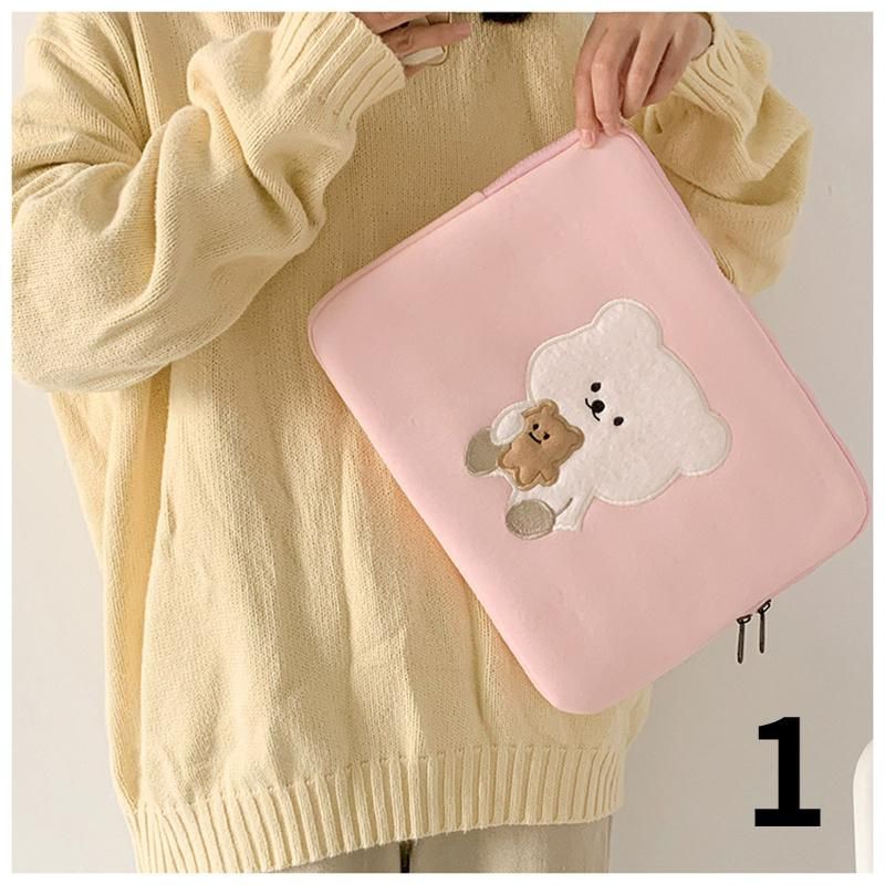 1pc Cute Cartoon Bear & Cherry Tablet Sleeve - Soft, Lightweight Protective Case for 27.94cm/33.02cm Tablets in White/Pink - Durable, Dustproof Cover with Zipper Closure, Adorable Design fo