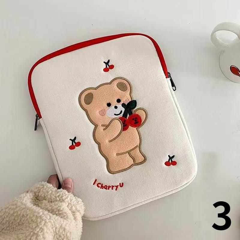 1pc Cute Cartoon Bear & Cherry Tablet Sleeve - Soft, Lightweight Protective Case for 27.94cm/33.02cm Tablets in White/Pink - Durable, Dustproof Cover with Zipper Closure, Adorable Design fo