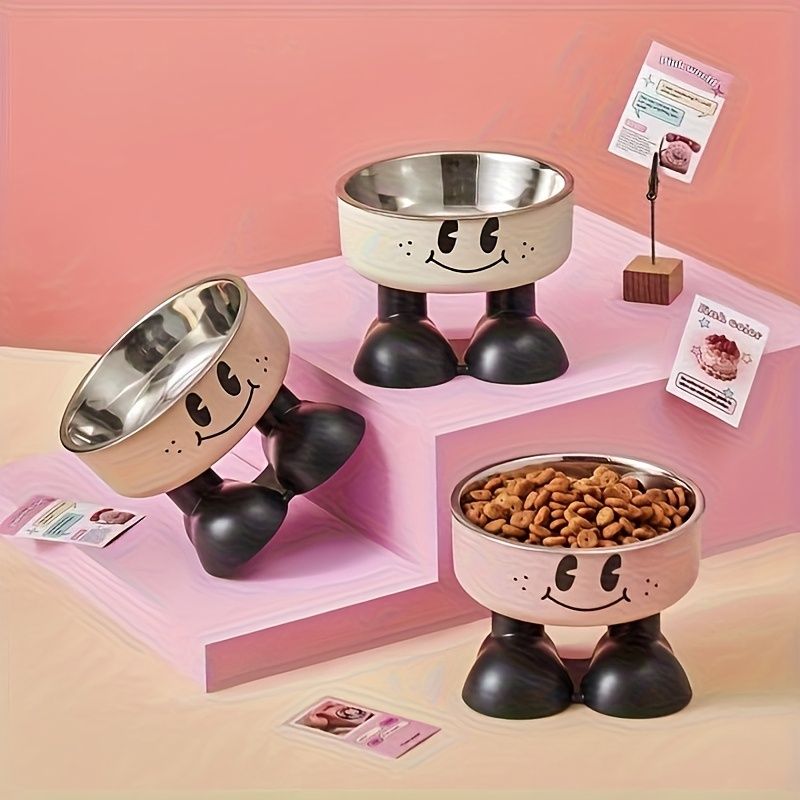 (Customized) Personalized, 1pc, stainless steel raised Pet Bowl, neck protection, high feet to prevent overturning, suitable for raised water basin for kittens, puppies and puppies, Antitip Bowl, Pet