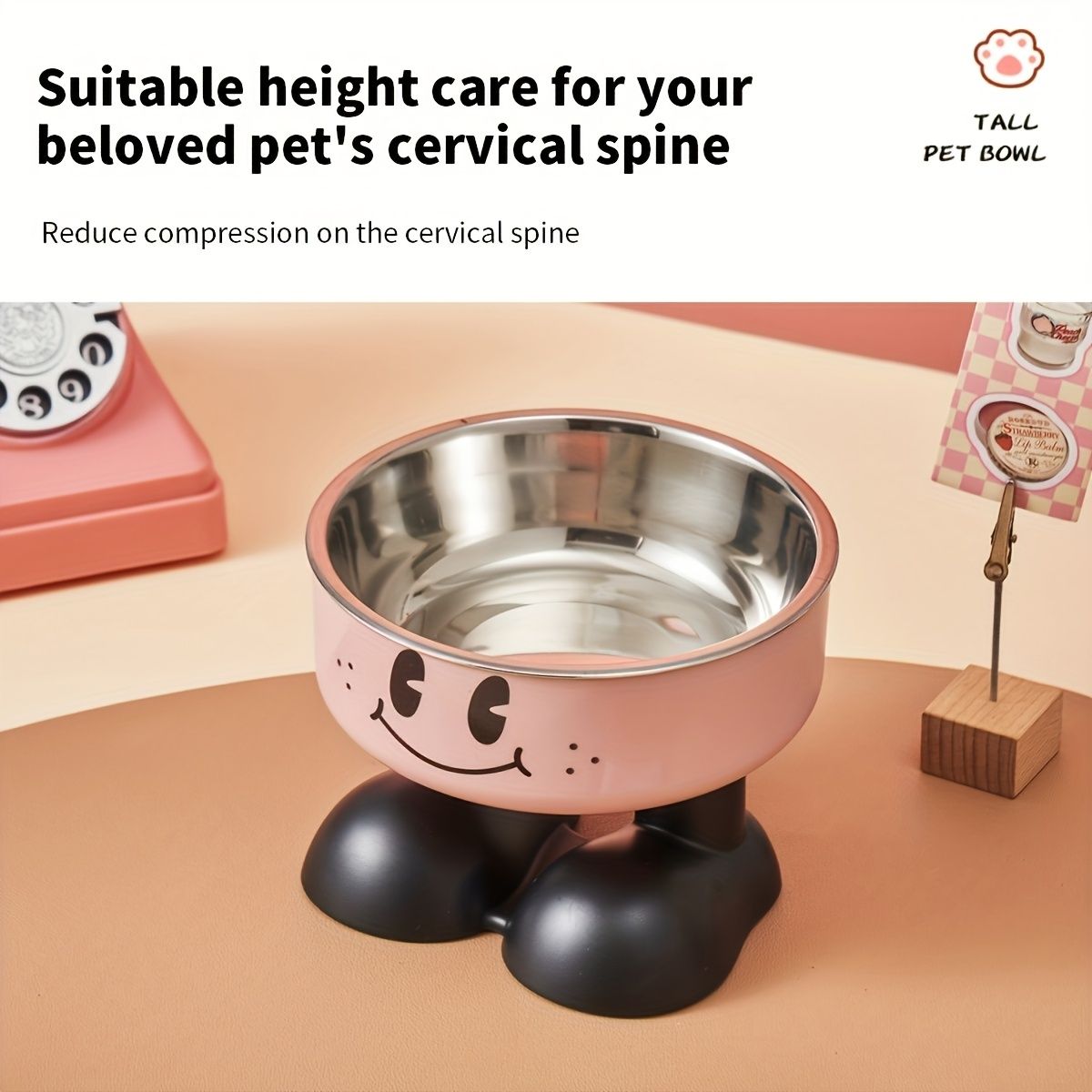 (Customized) Personalized, 1pc, stainless steel raised Pet Bowl, neck protection, high feet to prevent overturning, suitable for raised water basin for kittens, puppies and puppies, Antitip Bowl, Pet