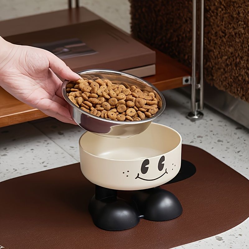 (Customized) Personalized, 1pc, stainless steel raised Pet Bowl, neck protection, high feet to prevent overturning, suitable for raised water basin for kittens, puppies and puppies, Antitip Bowl, Pet