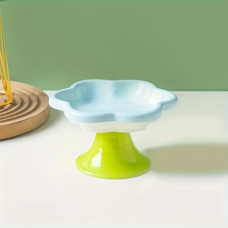 Ceramic Raised Cat Bowl With Flower Design, Elevated Cat Food Bowl Water Plate Snack Dish