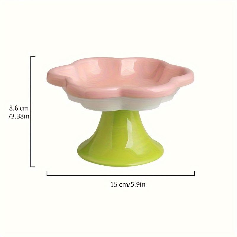 Ceramic Raised Cat Bowl With Flower Design, Elevated Cat Food Bowl Water Plate Snack Dish