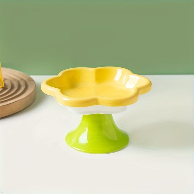 Ceramic Raised Cat Bowl With Flower Design, Elevated Cat Food Bowl Water Plate Snack Dish