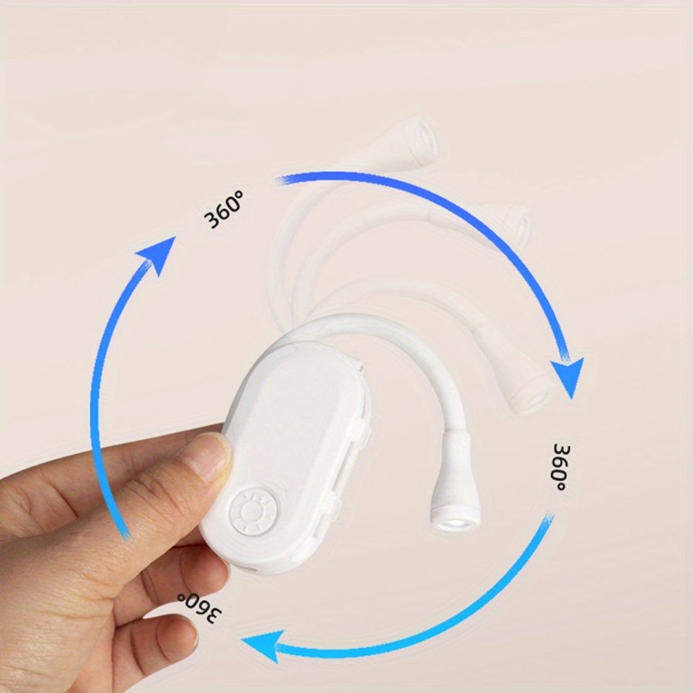 RIEYUE Mini Portable Book Light with USB-C 360° Adjustable Gooseneck, Switch & Auto-Foldable LED Bedside Lamp - USB- Night