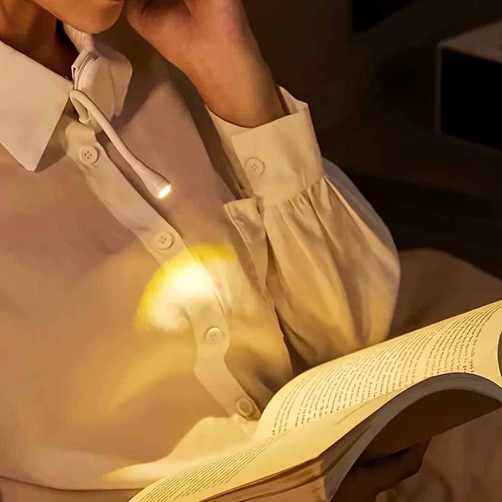 RIEYUE Mini Portable Book Light with USB-C 360° Adjustable Gooseneck, Switch & Auto-Foldable LED Bedside Lamp - USB- Night