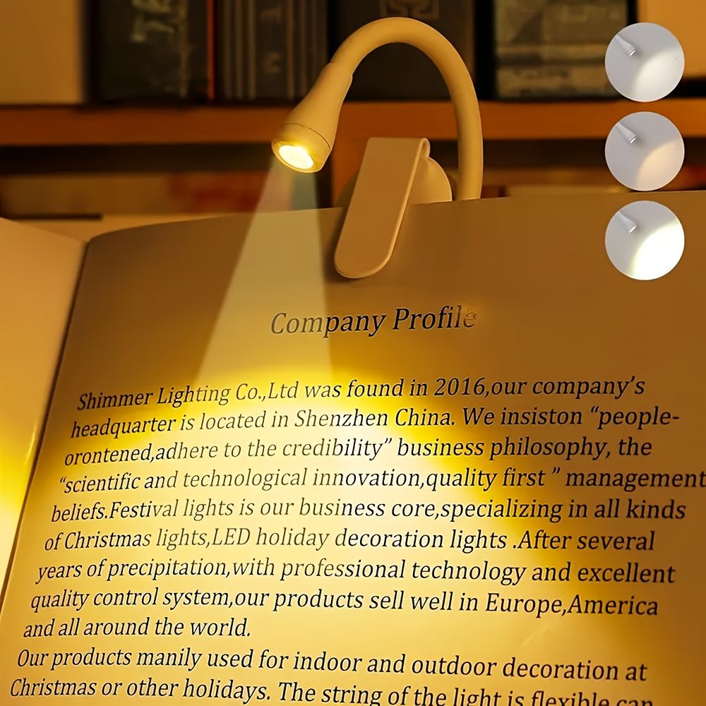 RIEYUE Mini Portable Book Light with USB-C 360° Adjustable Gooseneck, Switch & Auto-Foldable LED Bedside Lamp - USB- Night