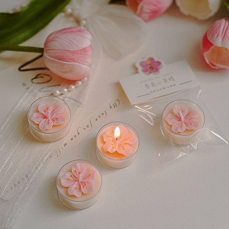 1pc Handmade Floral Soy Wax Candle - Mini Tea Light with Pink & White Flower Design, 4-8 Hour Burn Time, Glass Container, Perfect for Home Decor, Gifts, And Creative Ornaments, Candles Decorative