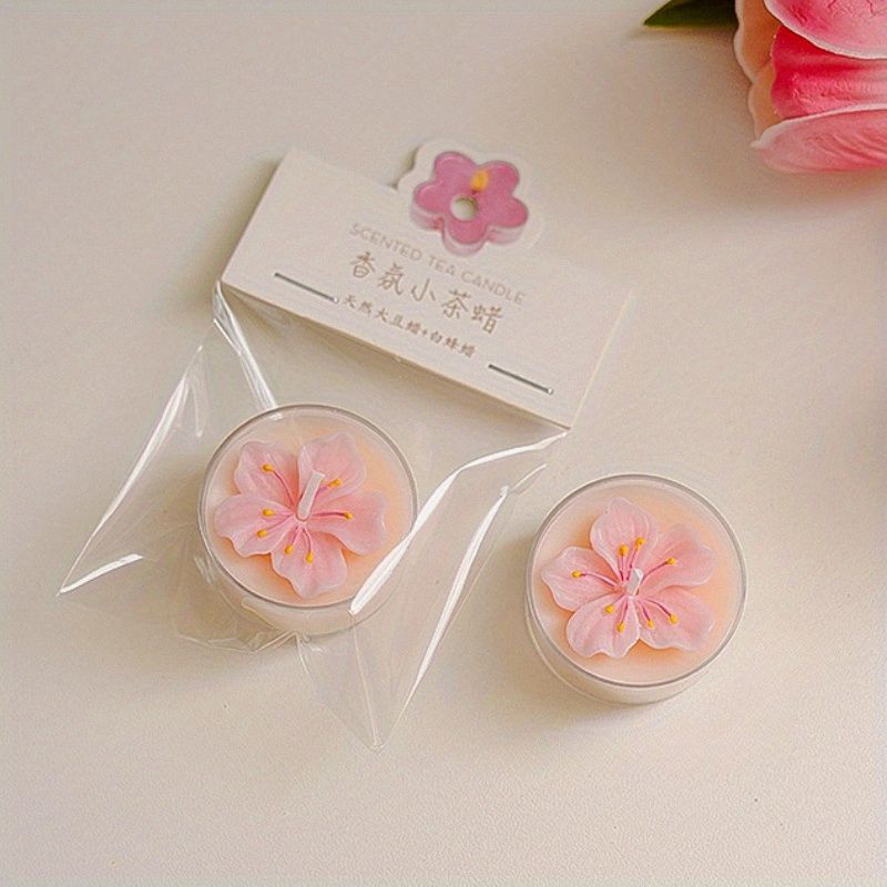 1pc Handmade Floral Soy Wax Candle - Mini Tea Light with Pink & White Flower Design, 4-8 Hour Burn Time, Glass Container, Perfect for Home Decor, Gifts, And Creative Ornaments, Candles Decorative