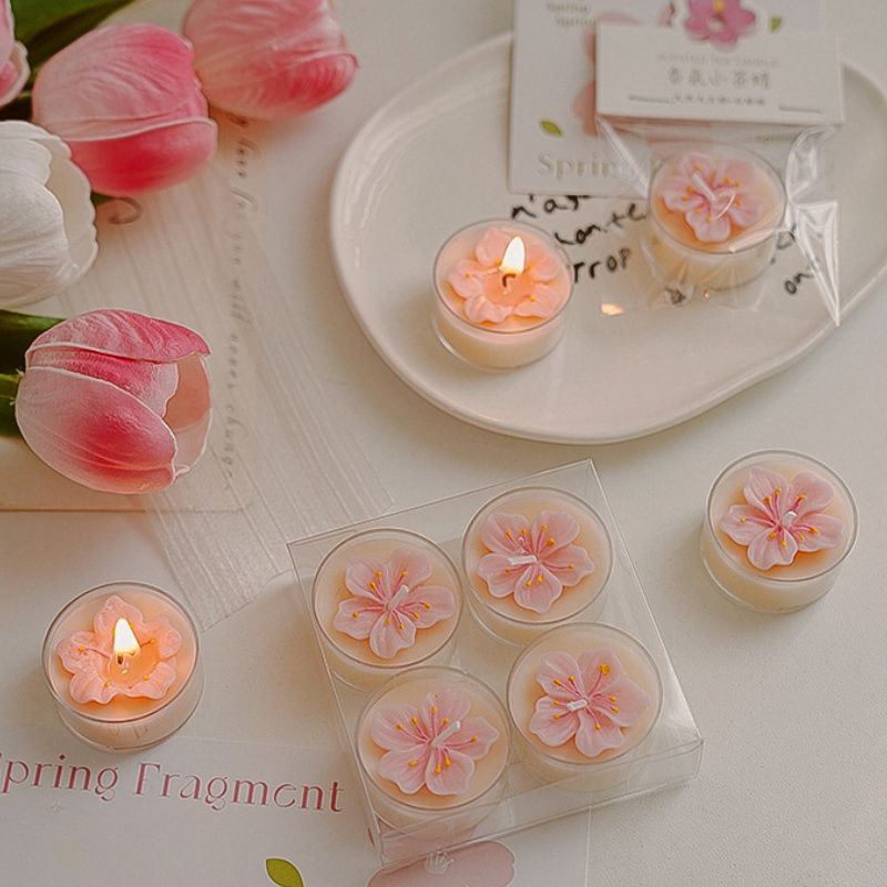 1pc Handmade Floral Soy Wax Candle - Mini Tea Light with Pink & White Flower Design, 4-8 Hour Burn Time, Glass Container, Perfect for Home Decor, Gifts, And Creative Ornaments, Candles Decorative