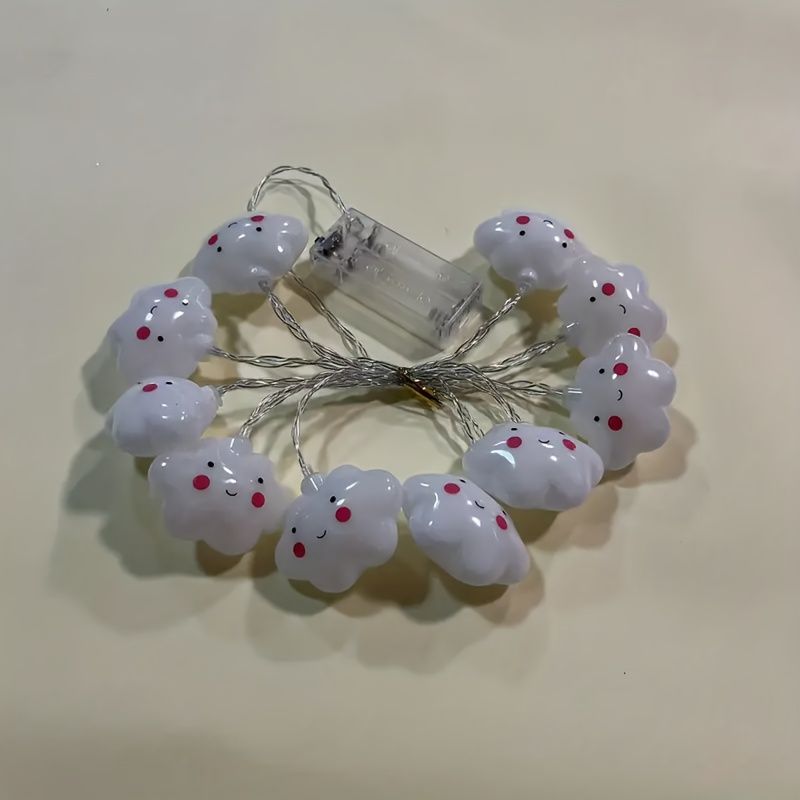 1 set of cloud shaped LED string lights with a smile, made of plastic material and powered by batteries (excluding batteries), requiring 2 AA batteries. Suitable for hanging decorations for birthday c
