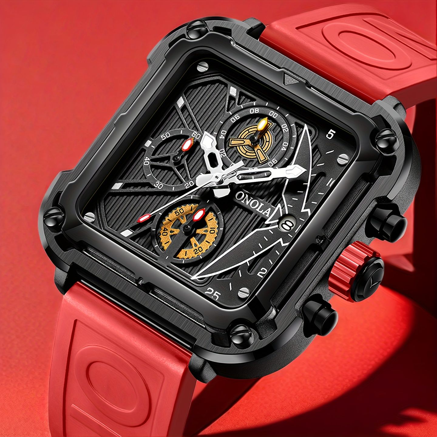 Men's fashionable quartz watch, square multifunctional chronograph, soft and durable sports watch, suitable for daily and outdoor activities, watches for men high quality, perfect choice