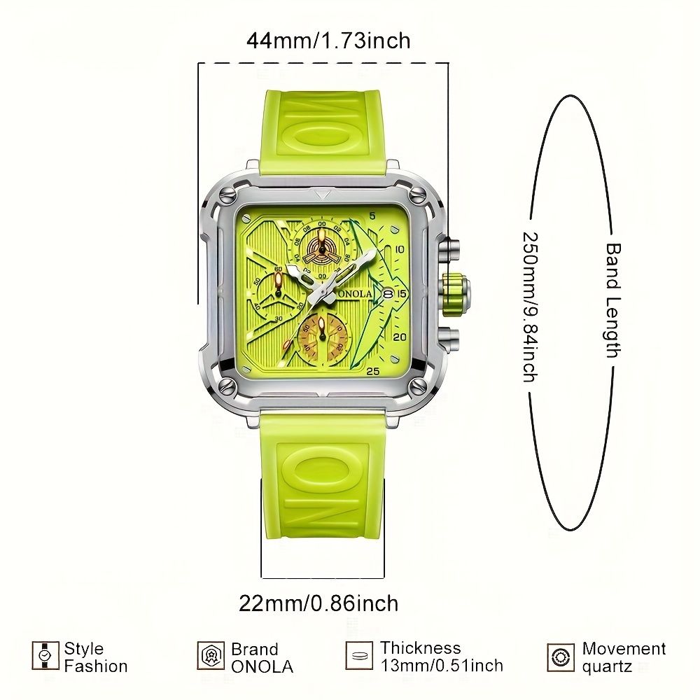 Men's fashionable quartz watch, square multifunctional chronograph, soft and durable sports watch, suitable for daily and outdoor activities, watches for men high quality, perfect choice