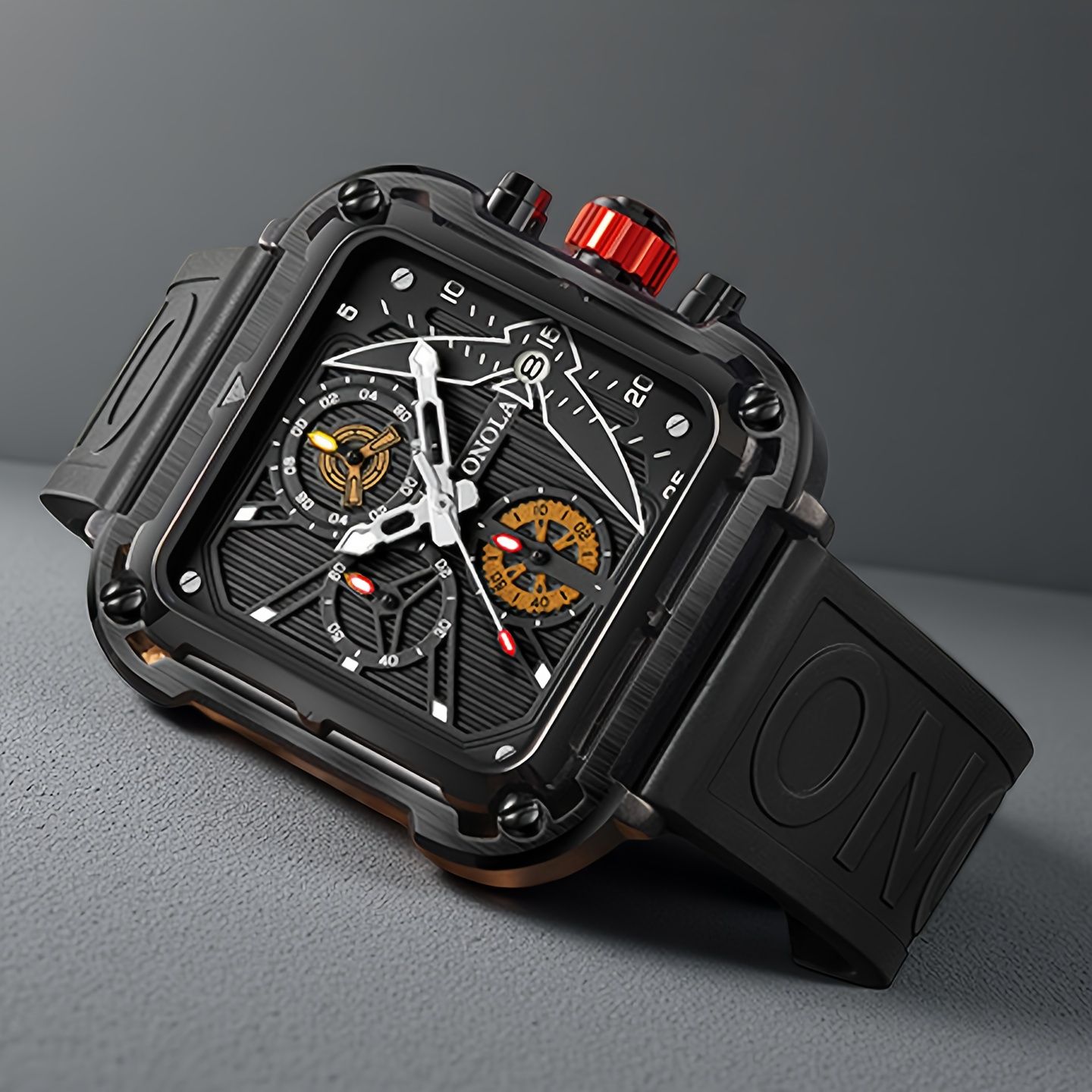 Men's fashionable quartz watch, square multifunctional chronograph, soft and durable sports watch, suitable for daily and outdoor activities, watches for men high quality, perfect choice