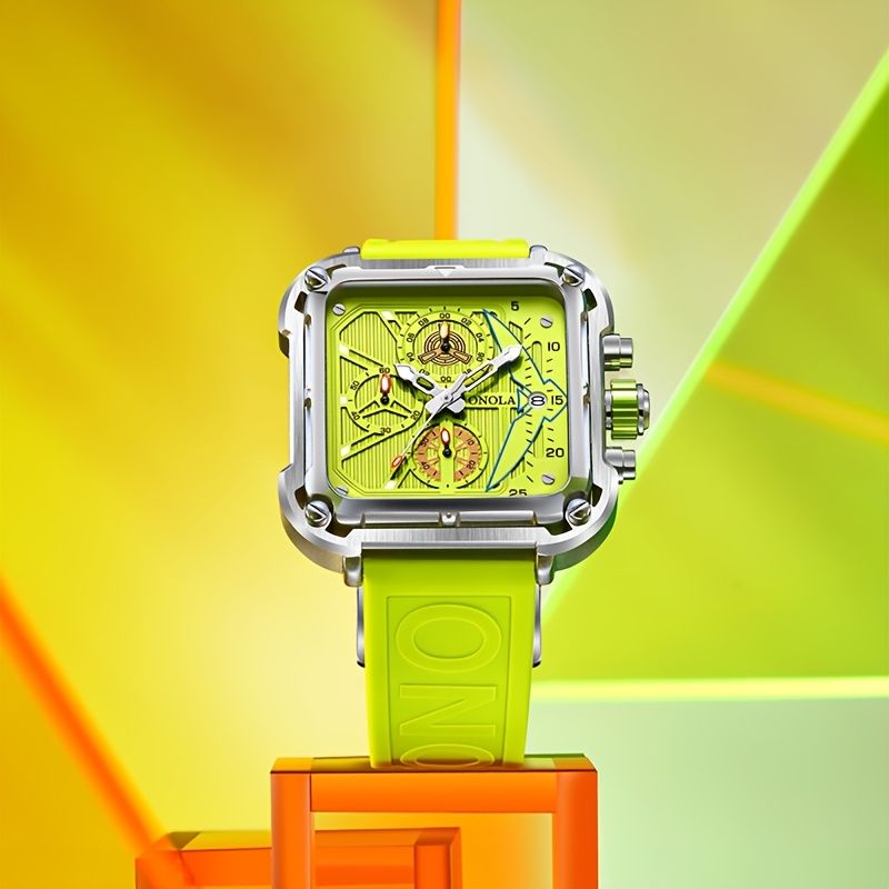 Men's fashionable quartz watch, square multifunctional chronograph, soft and durable sports watch, suitable for daily and outdoor activities, watches for men high quality, perfect choice