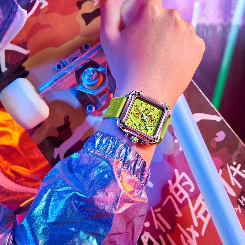 Men's fashionable quartz watch, square multifunctional chronograph, soft and durable sports watch, suitable for daily and outdoor activities, watches for men high quality, perfect choice