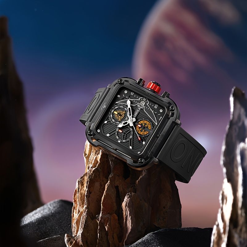 Men's fashionable quartz watch, square multifunctional chronograph, soft and durable sports watch, suitable for daily and outdoor activities, watches for men high quality, perfect choice
