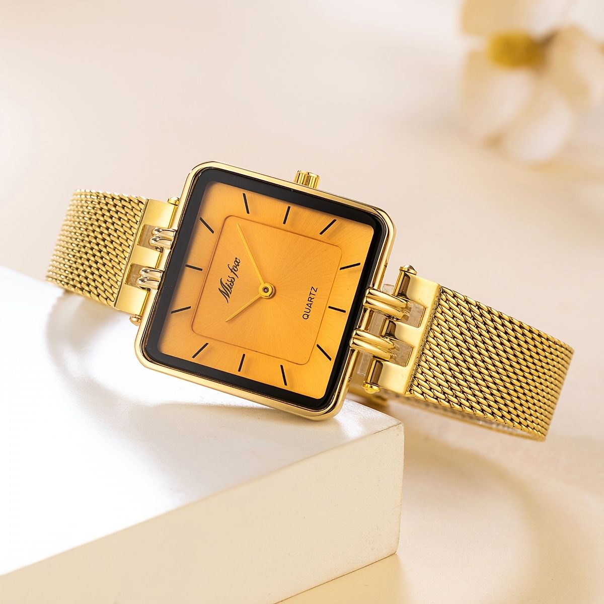 Fashionable Square Quartz Watches for Men & Women, Luxury Stainless Steel Mesh Band, Water-Resistant, Battery Powered, Non-Precious Alloy Case, Regular Cleaning, Ideal for Valentine's, Ramadan